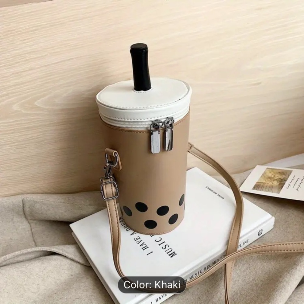 Chic Bubble Tea Crossbody Bag - Tan, Green, Purple - Picture 2 of 8